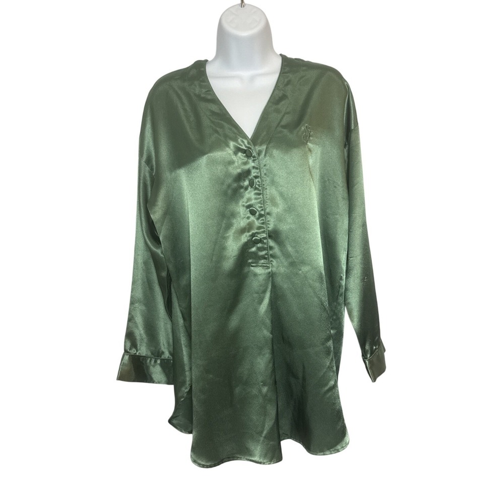 Victoria's Secret Vintage Gold Label Womens P/S Green Sleep‎ Satin Night Shirt